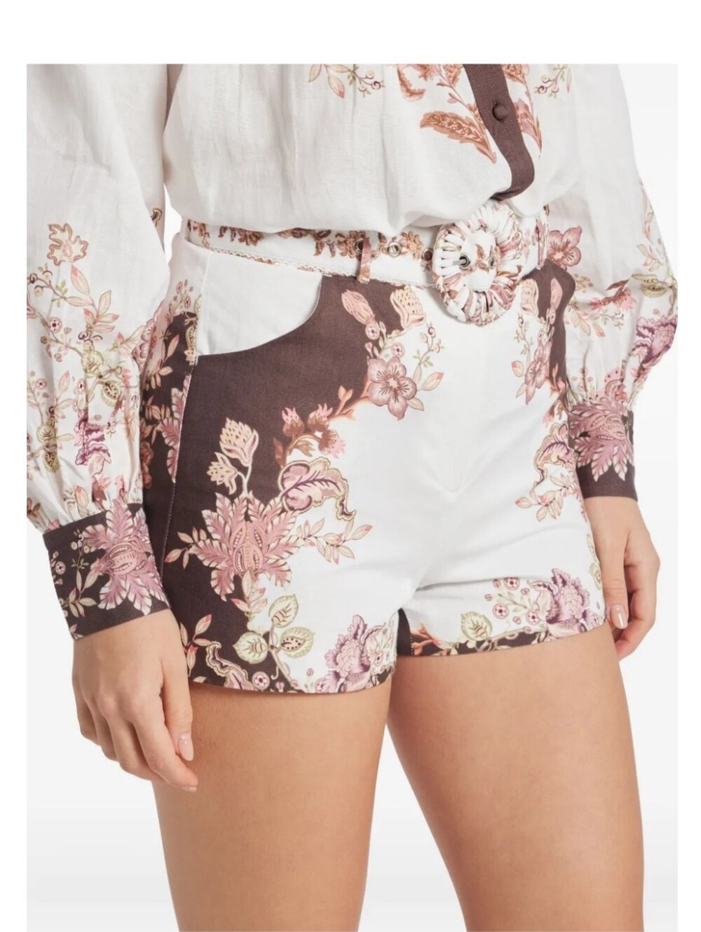 $384 Hemant & Nandita Brown and cream floral print shorts w/belt NWT - Picture 2 of 14